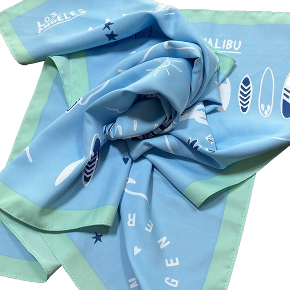 BCBG Generation Sky Blue Mint Green California Silky Feel Preppy Square Scarf - Picture 1 of 11